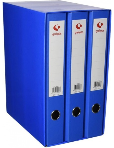 Modulo 3 archivadores fº 2 anillas 40mm carton forrado en pp grafcolor azul